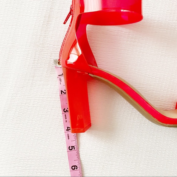 Cherry Red Ankle Strap Square Toe Square Vinyl Heels - Picture 7 of 12